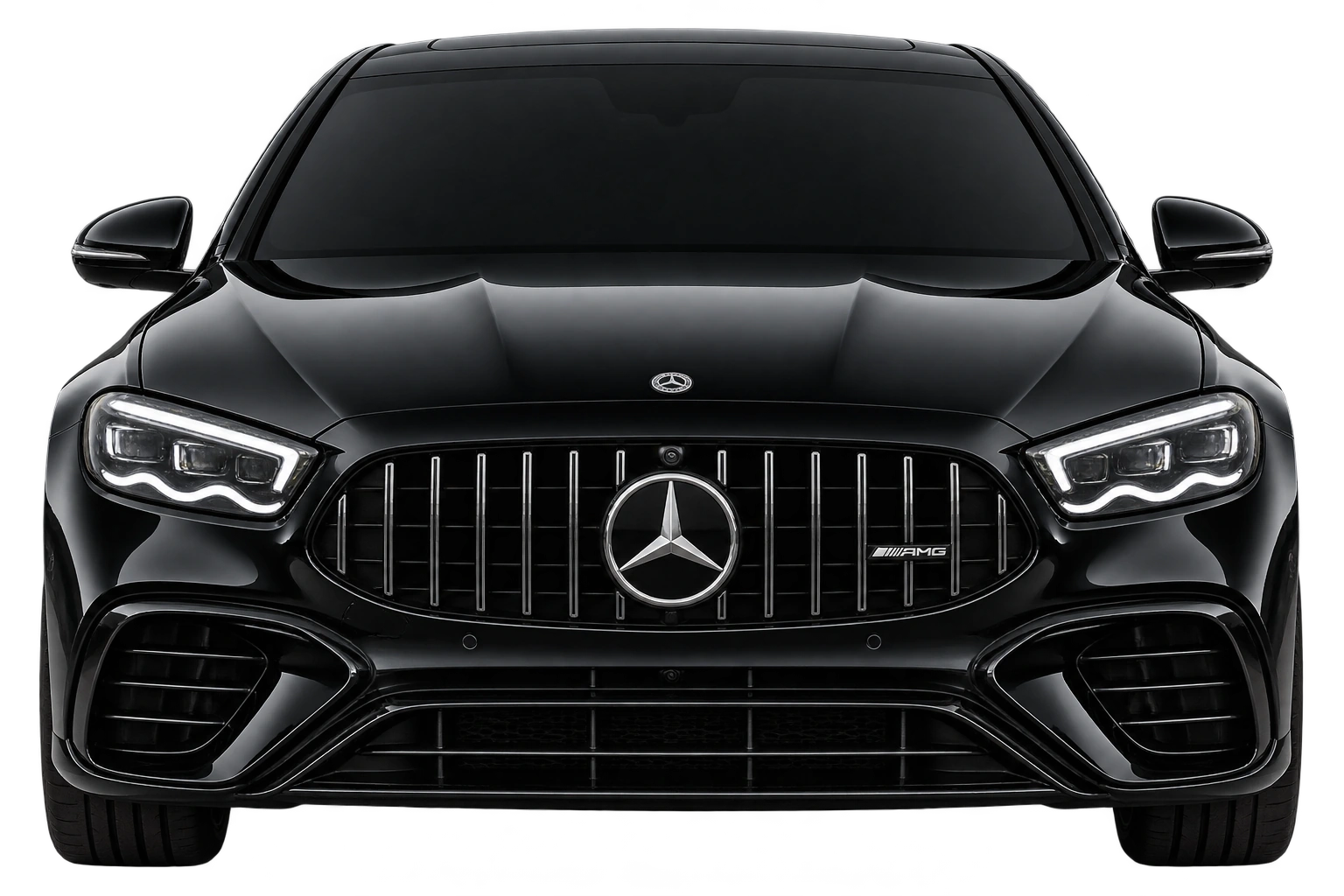 Чёрный Mercedes-AMG E 53 с белыми фарами